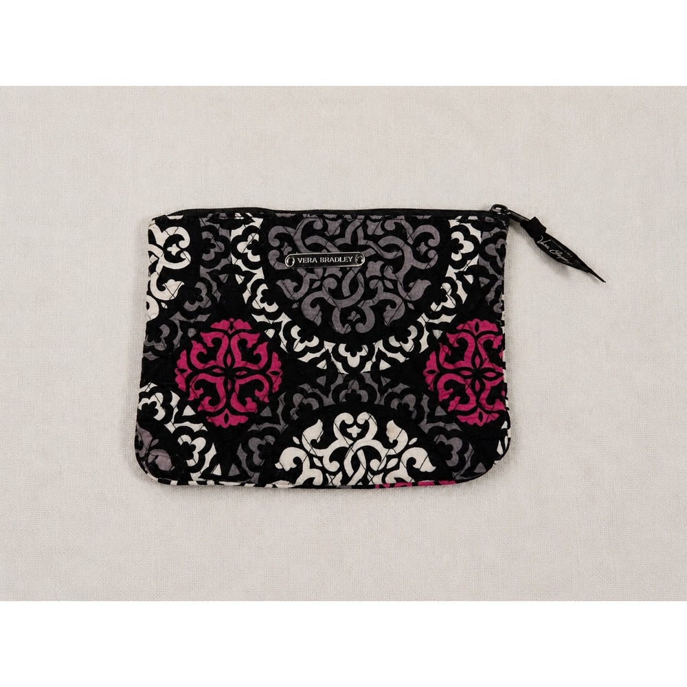 Vera Bradley Plum Crazy Quilted Cotton Cosmetic Pouch Makeup Bag Pink Black